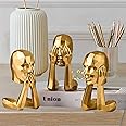 Emirates Gold Decor Thinker Statue Abstract Art Sculpture - Set of 3 Gold Resin Statues for Bedroom Home, Office, Desk, Desktop Living Room - Hear No Evil See No Evil Speak No Evil (Gold)
