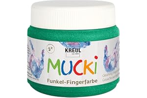 KREUL 23123 - Mucki schimmernde Funkel - Fingerfarbe, 150 ml in Smaragd grün, auf Wasserbasis, parabenfrei, glutenfrei, laktosefrei und vegan, auswaschbar, vermalbar mit Pinsel und Fingern