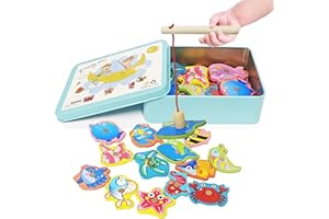 CLDFDC Giocattoli di Legno Montessori Gioco di Pesca Magnetico, per Bambini 2 Anni per Sviluppo Educativo,sviluppo della mentalità(Rosa)