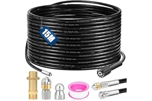 BHHTBB Furet Deboucheur Canalisation Karcher 15M 180 Bars Tuyau Deboucheur Canalisation pour Karcher K2 K3 K4 K5 K6 K7 Tuyau Haute Pression avec Adaptateurs e Buse Fixe, Buse Rotative