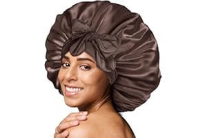 ‎BONNET QUEEN BONNET QUEEN Satin Seiden Schlafmütze Verstellbar Damen Herrn Motorhauben Nacht Haarpflege Schutz Kopfhaube für Lockiges Lange Haaren Glatt Atmungsaktiv(L,Schokolade)