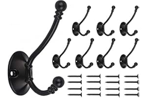 Mokife Ganchos Percheros Pared Vintage, 8 Piezas Grandes Ganchos Percheros Rústicos de Doble Punta con Tornillos para Baño Dormitorio Cocina Garaje Inodoro Oficina Tienda, Negro