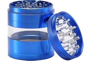 DCOU Grande Alluminio Spice Grinder - Impianto Grinder - Collettore di polline con Coperchio Magnetico e polline Catcher, 4 Pezzi, 2,5 Pollici, Nero (Blu)