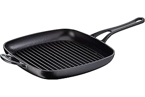 JAMIE OLIVER BY TEFAL Tefal - Jamie Oliver Premium fonte d'acier Poêle grill 25 cm, Cuisson sûre, Revêtement émaillé, Design traditionnel, Compatible four, Induction E2139155