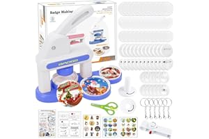 SOLACESHINE Button Maker Badge Machine 55/35mm, DIY Button Press Kit with Circle Cutter, 36pcs Plastic Button Parts & Stickers, Pin Badge Making Kit for Kids, Party, Gifts (Blue)