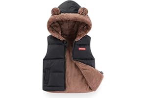 JiAmy Baby Boys Girls Warm Gilet Padded Winter Toddler Fleece Hooded Vest Bear Ears Kids Sleeveless Waistcoat Jacket Thick Windproof Outerwear 18 Months-6 Years