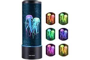 Probuk Jellyfish Lava Lamps Aquarium Fantasy Night Lamp with 4 Change Colours Modes,USB/Battery Operated Sensory Relaxing Atmosphere Mood Night Lights for Bedroom Home Office Decorations-11.81in
