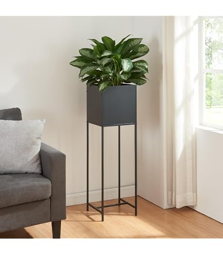 ML-Design - Set De 2 Supports à Plantes Métalliques Noirs - Dimensions 27x27x48,5 Cm Et 35,5x34x75 Cm - Acier Poudré - Pour Intérieur/extérieur - 8