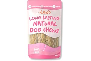 Leo's Lamb Braids for Dogs | 200g | Premium Natural Dog Chews | Long Lasting Dog Chews that Support Healthy Dental Hygiene | 100% Natural | Dog & Puppy Chews | Hypoallergenic Braided Lamb skin