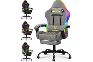 bigzzia Sedia Gaming con LED RGB, Sedia da Gaming Ergonomica con Supporto Lombare e Poggiapiedi, Sedie da Gioco Regolabile e Girevole con Una Capacità di Carico di 150 kg (Grigio)
