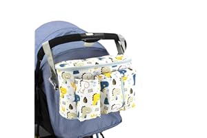DOEPEBAE Stroller Organiser Large Capacity, Storage Bag for Pram Cute, Buggy Bag with Mesh Pocket for Baby Bottles Diapers Wipes Cell Phone etc, Adjustable Straps Fit Multiple Occasions (White)
