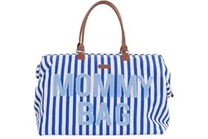 CHILDHOME, Mommy Bag, Sac à Langer, Maternité, Sac de voyage, Grande Contenance, Tapis à Langer, Bandoulière Ajustable, Compartimenté, Poche Isotherme, Passage pour Valise, Rayures Bleu