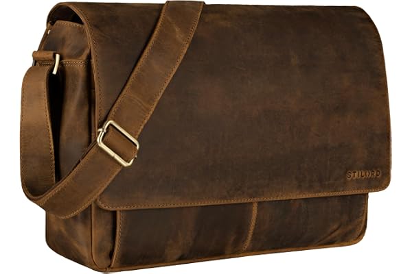 STILORD Lonzo Vintage Sac à l'Épaule pour Hommes Femmes Sac Messager Ordinateur Portable 15,6 Pouces Sacoche Bandoulière Besace Cuir Couleur:Marron