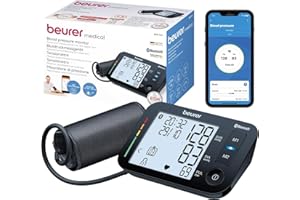 Beurer BM 54 Tensiómetro de brazo, tensiómetro digital con pantalla XL, conexión a aplicación con protección de datos certificada, detección de arritmias, manguito grande para brazo de 22-44 cm