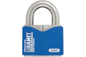 ABUS Lucchetto in granito 37 ST/55 in acciaio inox – per uso esterno – con cilindro a disco ABUS-Plus – Livello di sicurezza ABUS 10 – blu/argento