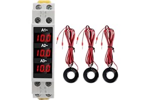 SXHLSELLER 3 Phase DIN Rail Ammeter, LED Digital Display DIN Rail Amp Meter, High Accuracy Amp Meter with 3 Sensors AC80‑500V 1‑100A, Display Measurement Trends