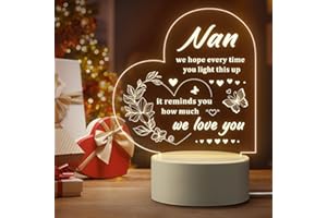 PANDASCH Nan Gifts, Mothers Day Birthday Gifts for Nan from Grandchildren - Acrylic Engraved Night Light Presents for Mother's Day Birthday Christmas, Unique LED Bedside Lamp