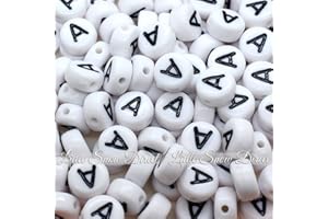 Little Snow Direct 100pcs 7mm Acrylic Letter Coin Beads A - Z Disc Alphabet Beads - A, White