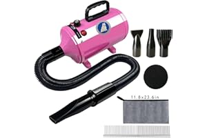 XAPIGO Asciugacapelli Professionale per Cani, a Basso Rumore, Temperatura Regolabile, Asciugatura Rapida con Doppia velocità, Strumento Leggero e Portatile per toelettatura (Rosa)