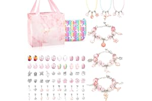 TOYESS Cadeau Fille 5 6 7 8 9 10 11 12 Ans, Charms Kit Bracelet de Fabrication Bijoux et Perles pour Enfant Jouet, Idée Cadeau pour Ado Fille, Rose