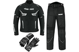PROFIRST Motorcycle suits for men 2 piece Motorcycle Waterproof Cordura Fabric Suit Motorbike Jacket Trouser & Gloves Fully Protective Clothing Set for Riders - All Weather