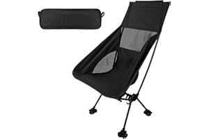 aiGear Chaise Pliante Camping | avec Sac de Stockage | Portable Leger Chaise Pliante Haut Arrière | pour Randonnée Pêche Pique-Nique BBQ Plage Voyage | Noir
