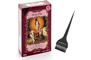CLOROPHILLA. Sitarama Henna Color – Coloración natural para el cabello con agua sin amoniaco ni agua oxigenat, sin PPD – Polvo Henne 100 g y pincel clorophilla (AUBURN rojo cobrizo, 100 g)