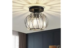 Hudi Fyier Chandelier Crystals Ceiling Lighting Fixtures, Small LED Flush Mount Ceiling Light for Kitchen Hallway Dining Rooms Living Rooms Bar (Black)