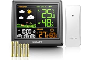 LIPONTAN Wetterstation Funk mit Außensensor, 3 Einstellbare Helligkeit | Innen und Außen Hygrometer | Thermometer | Wettervorhersage | Farbdisplay | zum Hängen/Stellen