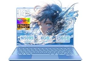 HUQPPQ 14 Inch Laptop Celeron N5095 Processor (Up to 2.9GHz), 8GB RAM 256GB SSD, Notebook Computer FHD 1920×1200 IPS Display, WiFi 5, Webcam, 180° Foldable, Lightweight Student & Business Laptop-Blue