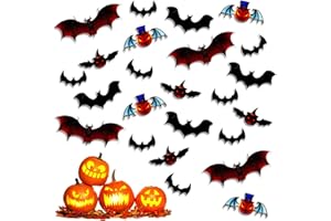 JEUFUN 24 PCS Halloween 3D Bats Wall Stickers, Removable PVC Decals,Halloween Party Supplies Decorative Scary Bats Wall Decal Wall Sticker,Halloween Eve Decor Home Window Decoration