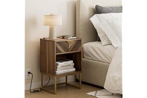 HEYZOEY® Mesita de Noche Con enchufe, mesa auxiliar con compartimento abierto, sofá mesa auxiliar para dormitorio y salón (no
