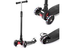 IMMEK Trottinette pour enfants en PU avec LED - 3 hauteurs différentes - 3 à 12 ans - Noir