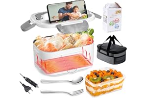 Nifogo Fiambrera Eléctrica 60W Calentador Comida Electrico 12V/24V&220V Fiambrera 1,5L Pefecto para Hogar,Camping y Oficina,con cubiertos y Calidad Bolsa de Aislamiento(Gris)