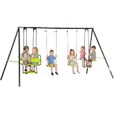 Outsunny Outdoor Children's Swing Set 355x184x186 cm Green | 2 Swings, Folding Seats, Swing Seat, Steel Frame, for Children 3