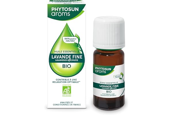 PHYTOSUN AROMS - Huile Essentielle Lavande Fine Bio - HEBBD - 100% Pure & Naturelle - Contribue à La Relaxation - 100% Bio- Analysée & Conditionnée en France - 10 ml