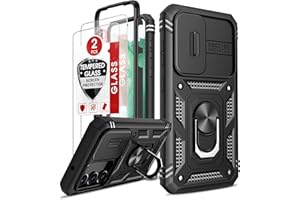 LeYi Etui na Samsung Galaxy S23 5G z [2 sztuki] Szkło hartowane, Obudowa kamery Suwak Ochrona 360 Full Protection Pierścień Uchwyt Zderzak Case,Czarny