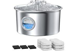 IHOUONE Katzenbrunnen für Katzen Edelstahl Katzentrinkbrunnen: 2.6L Katzenbrunnen für Katzen - Super Silent Wasserbrunnen für Hunde - Blumen Wasserfall Design - mit 6 Kohlefilters + 3 Schwämmes