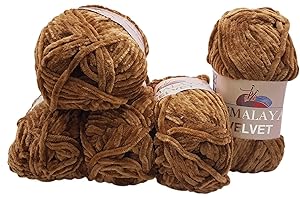 ILKADIM Himalaya Velvet 90037 - 5 ovillos de 100 gramos de lana de punto de microfibra de poliéster, lana de bebé, aterciopelada, 500 gramos, color marrón
