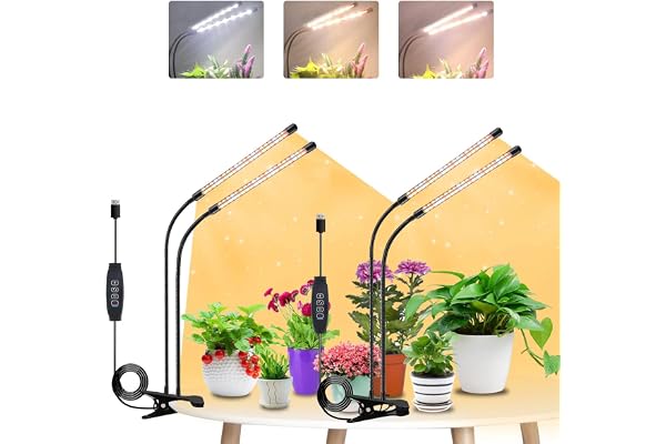 Niello Lampe pour Plantes, 2 têtes+2 têtes Lampe LED Horticole, Auto on/off 3/9/12H, Spectre Complet Lampe de Croissance pour Succulentes, Orchidee (Sans adaptateur)