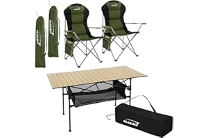 Hauki Set de Meubles de Camping, 3 Pièces, Table en Aluminium, Beige, 2 Chaises de Pêche Pliantes Kaki, Ensemble Pratique avec Sac de Transport, pour 2 Personnes, Mobilier d'Extérieur Jardin Voyage