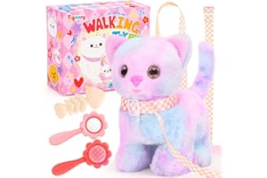 Tagitary Plush Toys Cat for Kids,Interactive Electronic Cat Toys That Can Move,Meow and Wag Tail,Stuffed Toys for Kids with Leash,Easter Christmas Birthday Gift for Toddlers Kids