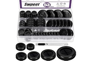 Swpeet 52 st 6 storlekar 5/8" 13/16" 7/8" 1" 1-3/16" 1-1/2" dubbelsidig gummiöljett med verktygsknivssats, rund gummihålplugg