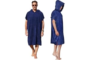 ‎KATO TIRRINIA Kato Tirrinia Mikrofaser Frottee Surf Poncho Handtuch Badeponcho Bademäntel Sauna Damen Herren, Groß Surfponcho Strandponcho Erwachsene, Strandhandtuch Kapuzenhandtuch für Sauna Bad Schwimmen, Marine