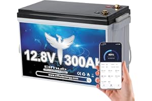 ‎ELFHUB Elfhub 12V 300Ah LiFePO4 Autobatterie mit Bluetooth Eingebauter 200A BMS,3840Wh Deep Cycle Lithium Batterie, 4000+ Zyklen, Ideal für Wohnmobil, Solar Trailer