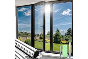 Qualsen One Way Window Film See Out Not in Privacy Film for Glass Windows, Reflective Mirror Window Film Anti-UV Non-Adhesive Static Cling Window Tint for Home, Office（Silver-silver, 30x200cm）