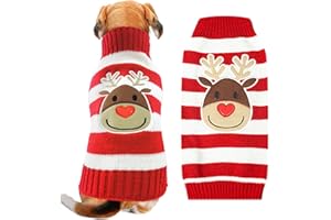 ABRRLO Dog Christmas Jumper Striped Reindeer Outfits Ugly Xmas Pet Sweater Puppy Cat Holiday Costume New Year Clothes Gift for Small Medium Large Dogs (Red White Reindeer,XL)