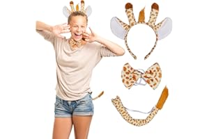 LAMEK 3TLG Giraffe Kostüm Set Tier Haarreif mit Ohren Schwanz Fliege Tierohren Stirnband Cosplay Party Zubehör für Erwachsene Kinder Karneval Halloween Maskerade Kindergeburtstag
