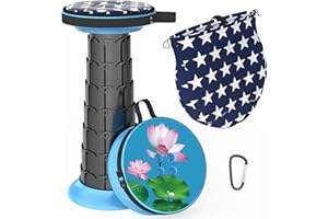 ALEVMOOM Telescoping Stool with Cushion,Portable Collapsible Stool More Sturdy Capacity 440Ib,Retractable Stool Collapsible Camping Stool Adjustable Folding Stool for Hiking Garden BBQ with Bag