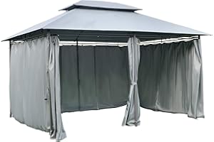 Outsunny Tonnelle Barnum pavillon de Jardin Style Colonial Double Toit Toiles latérales Amovibles 3L x 4l x 2,65H m Gris
